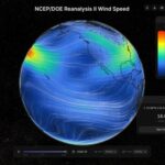 iCHARM visualization of the wind speed and direction at 250 hPa pressure level from the NOAA/DOE Reanalysis II output (Image credit: Sam Shen)